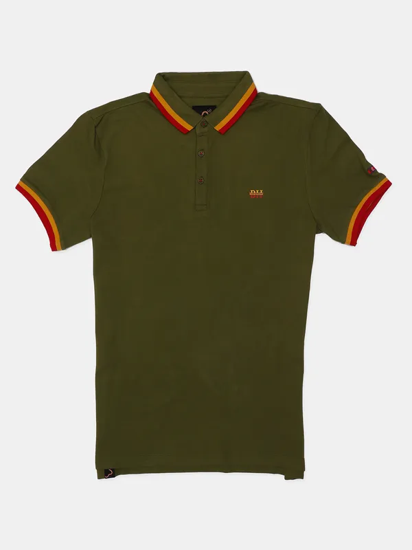 Being Human olive plain cotton slim fit t shirt