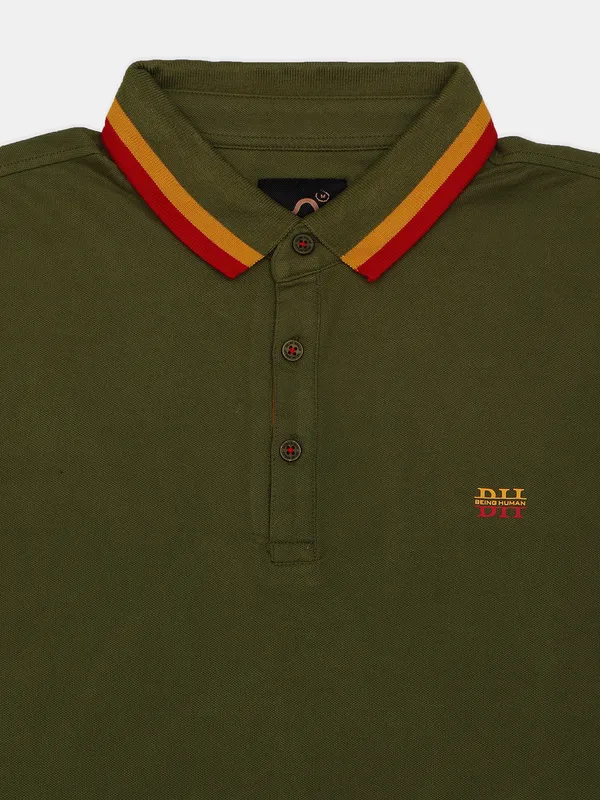 Being Human olive plain cotton slim fit t shirt