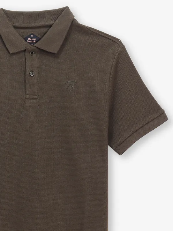 BEING HUMAN olive plain cotton t-shirt