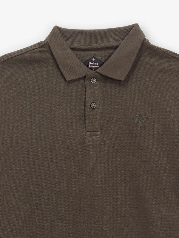 BEING HUMAN olive plain cotton t-shirt