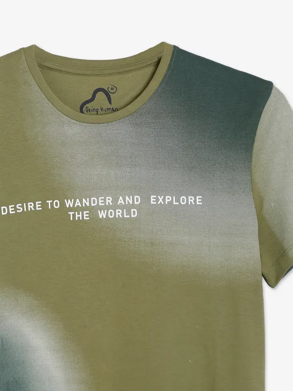 Being Human olive printed t shirt