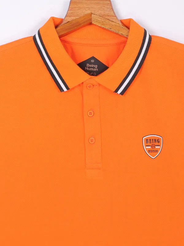 Being Human orange cotton plain polo t shirt
