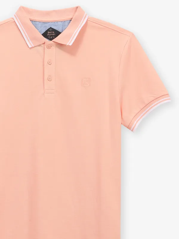 BEING HUMAN palin peach cotton polo t-shirt