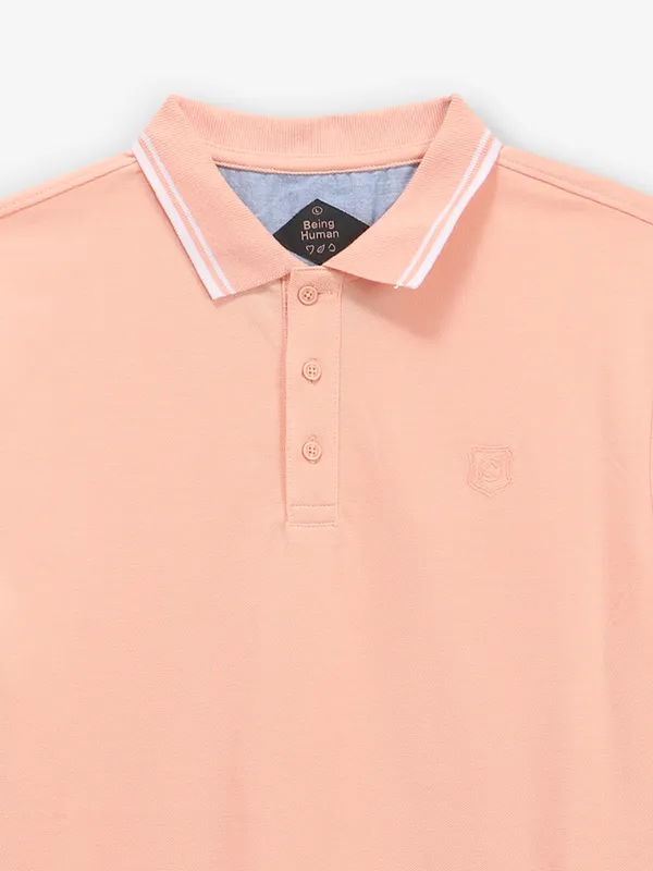 BEING HUMAN palin peach cotton polo t-shirt