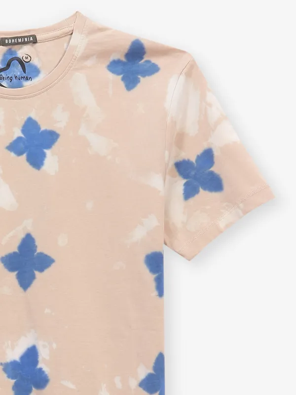 BEING HUMAN Peach printed cotton t-shirt