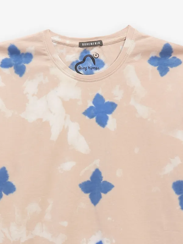 BEING HUMAN Peach printed cotton t-shirt