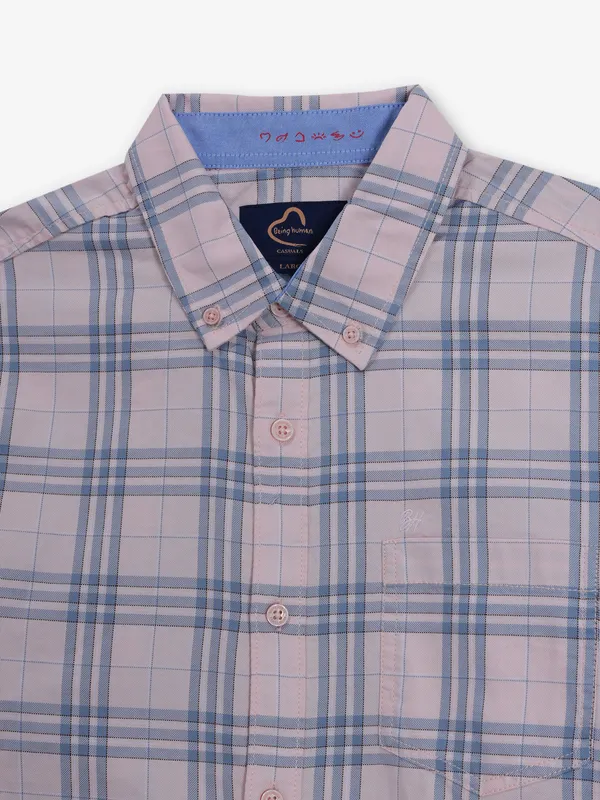 BEING HUMAN pink checks cotton shirt