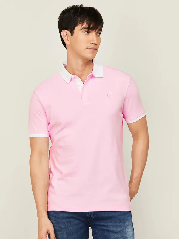 Being Human pink cotton casual t shirt in plain