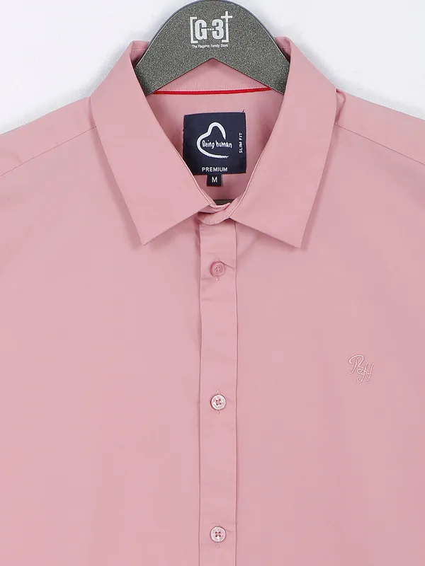 Being Human pink plain cotton shirt