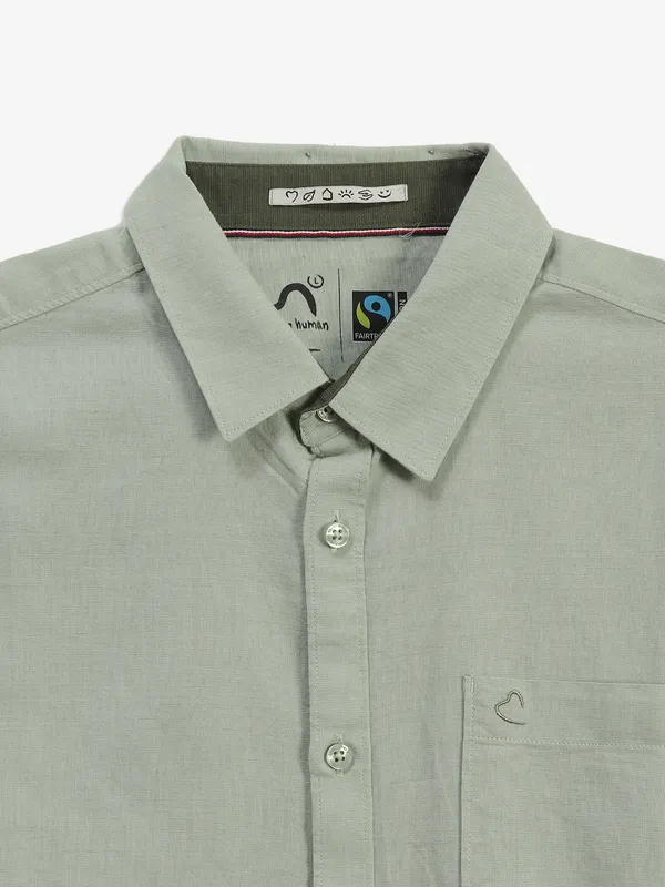 BEING HUMAN pista green cotton shirt