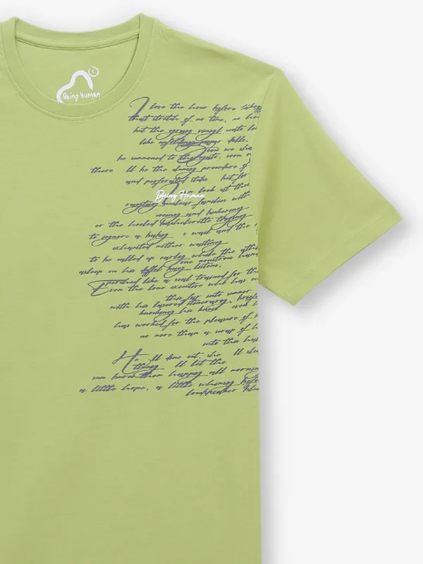 BEING HUMAN pista green printed cotton t-shirt