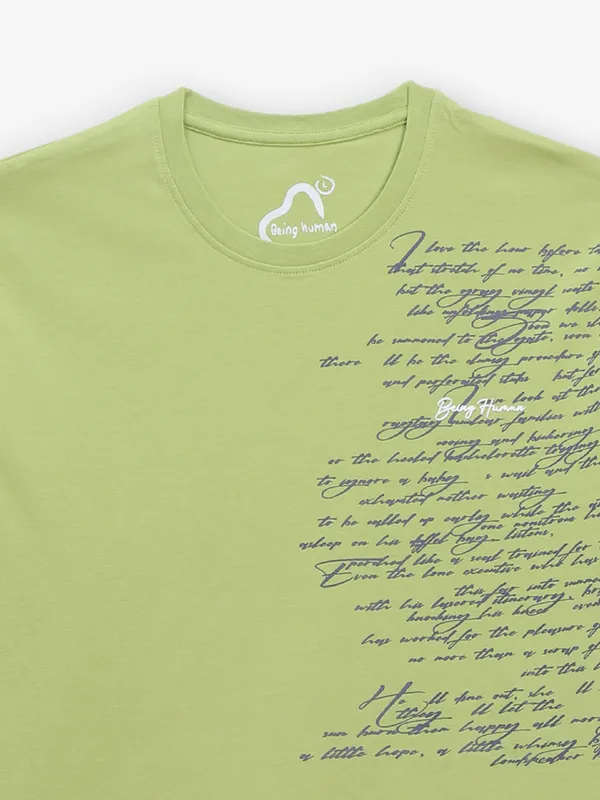 BEING HUMAN pista green printed cotton t-shirt
