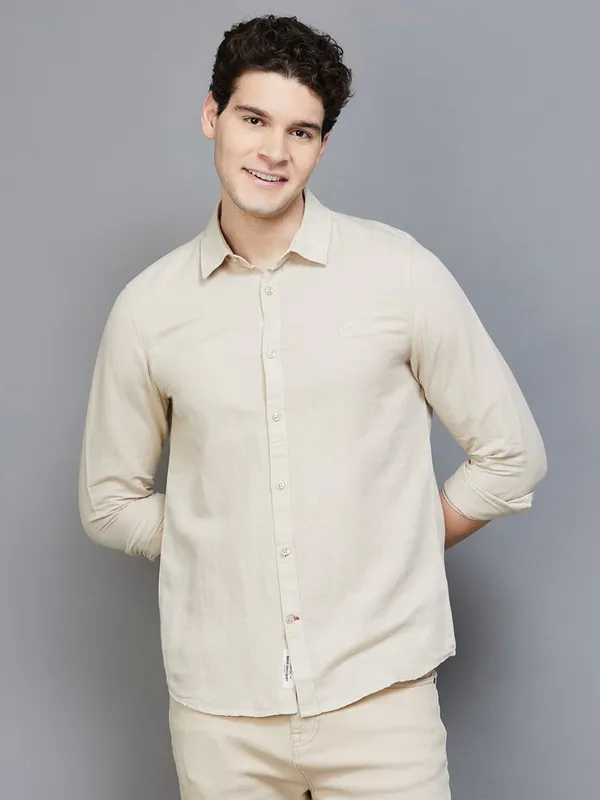 Being Human plain beige linen shirt