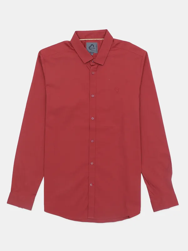 Being Human plain brick red cotton casual shirt