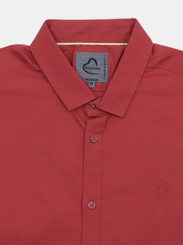 Being Human plain brick red cotton casual shirt