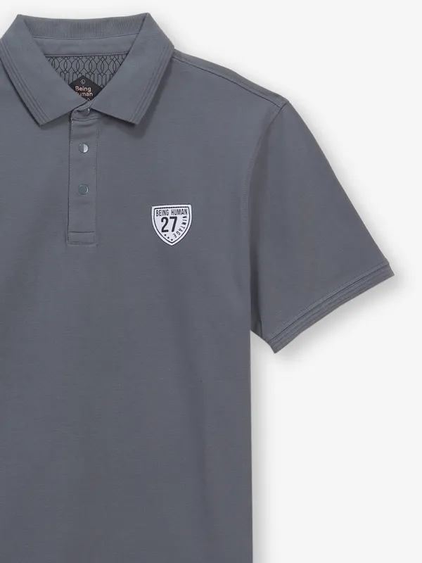 BEING HUMAN plain dark grey polo t-shirt