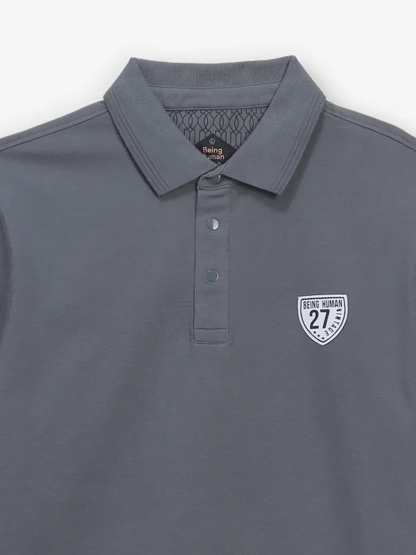 BEING HUMAN plain dark grey polo t-shirt