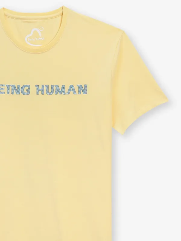 BEING HUMAN printed bright yellow cotton t-shirt
