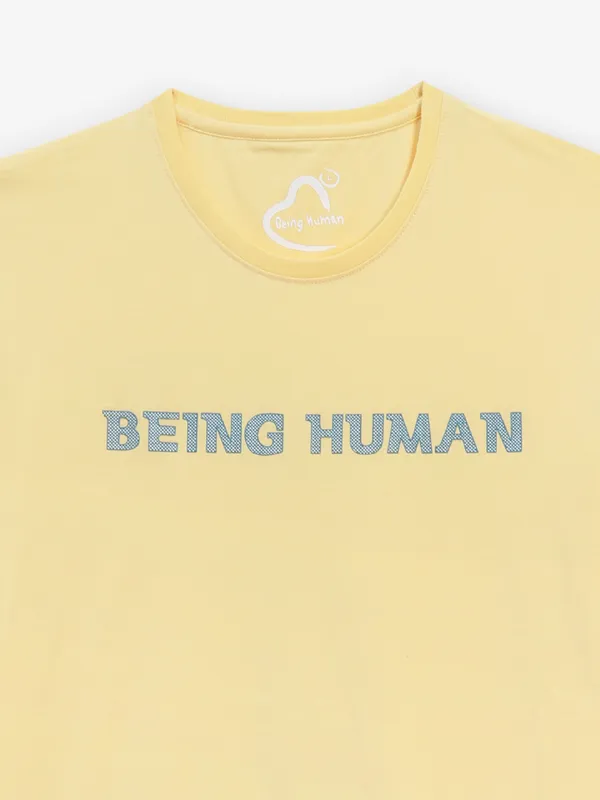 BEING HUMAN printed bright yellow cotton t-shirt