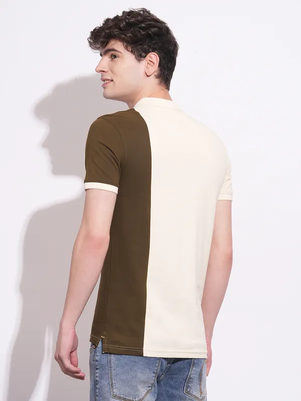 BEING HUMAN printed cream slim fit mens polo t-shirt