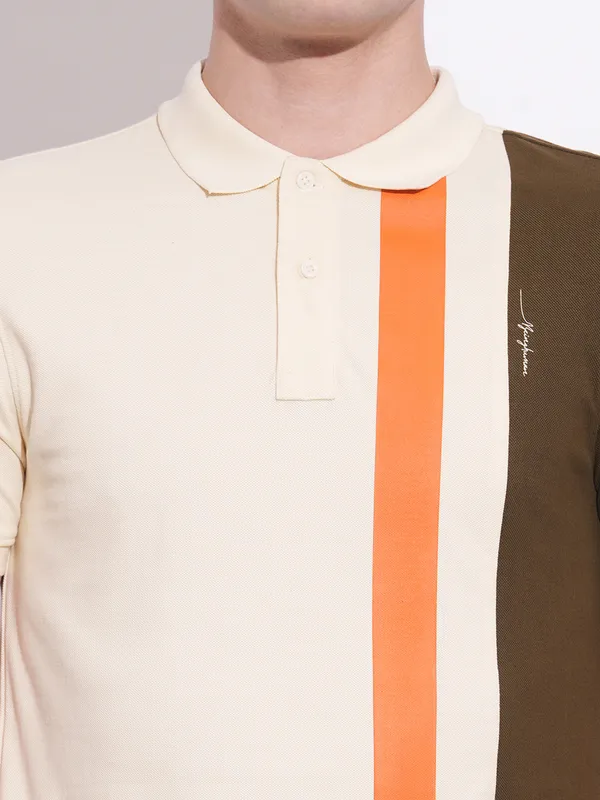 BEING HUMAN printed cream slim fit mens polo t-shirt