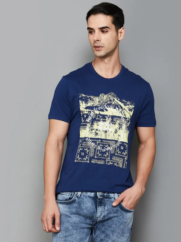 Being Human printed dark blue cotton t shirt