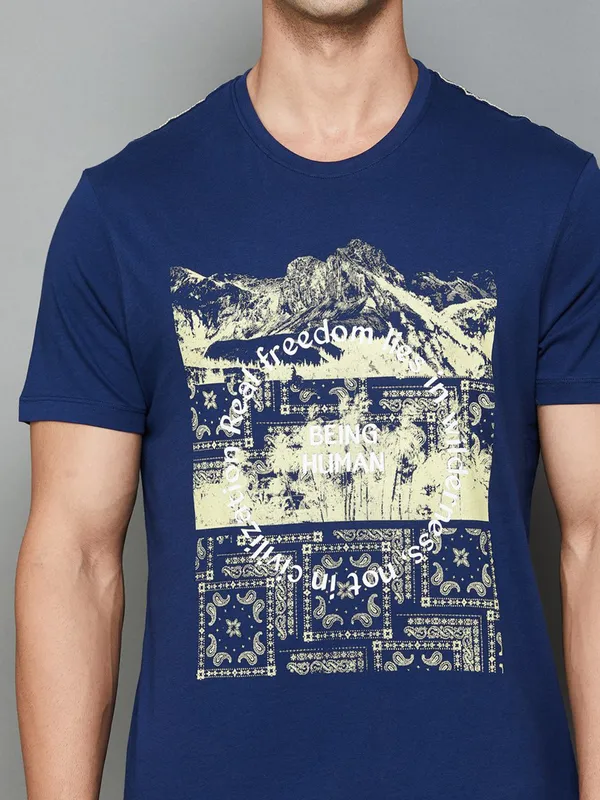 Being Human printed dark blue cotton t shirt