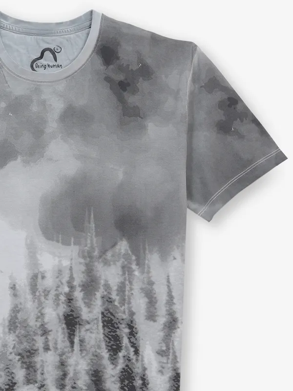 BEING HUMAN printed light grey cotton mens t-shirt