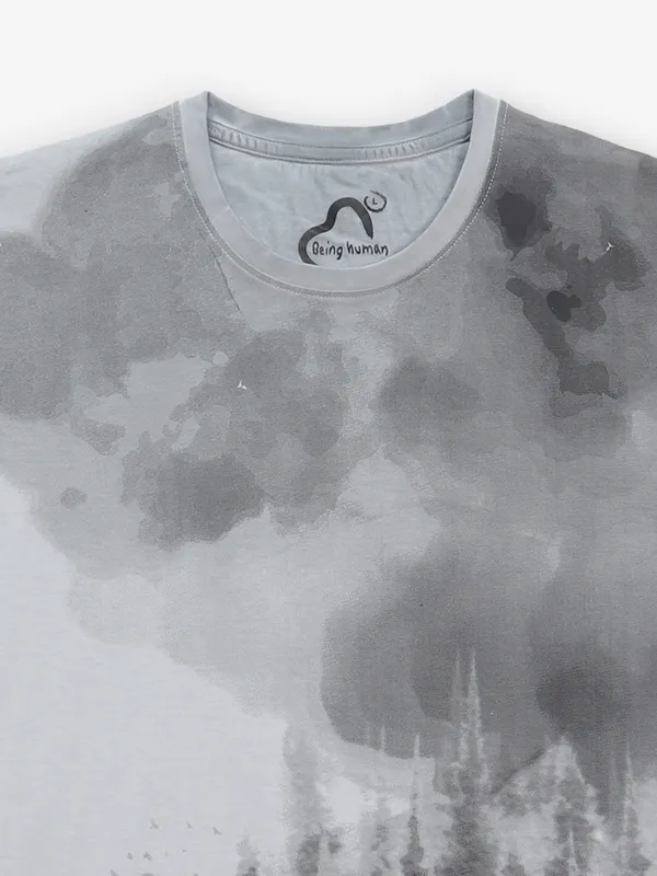 BEING HUMAN printed light grey cotton mens t-shirt