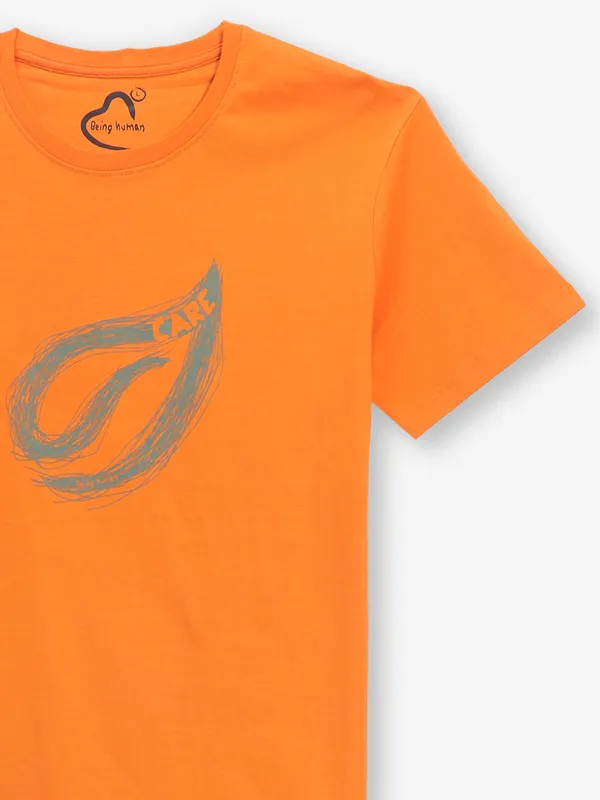 BEING HUMAN printed orange cotton t-shirt for men