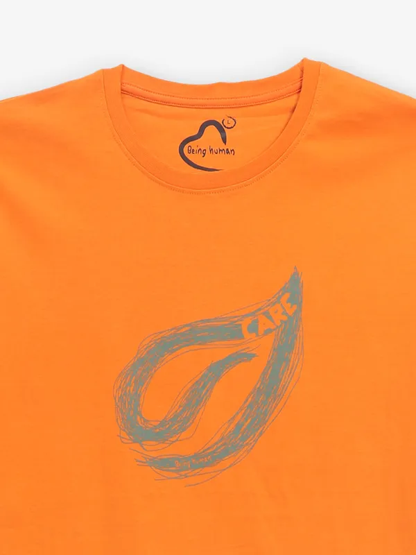 BEING HUMAN printed orange cotton t-shirt for men