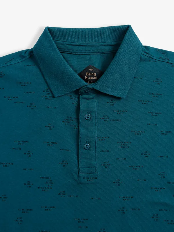 Being Human printed teal blue t shirt