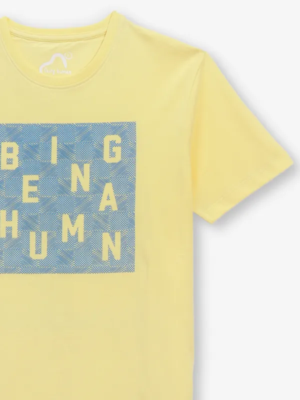 BEING HUMAN printed yellow cotton t-shirt for mens