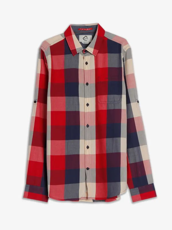 Being Human red and navy cotton shirt