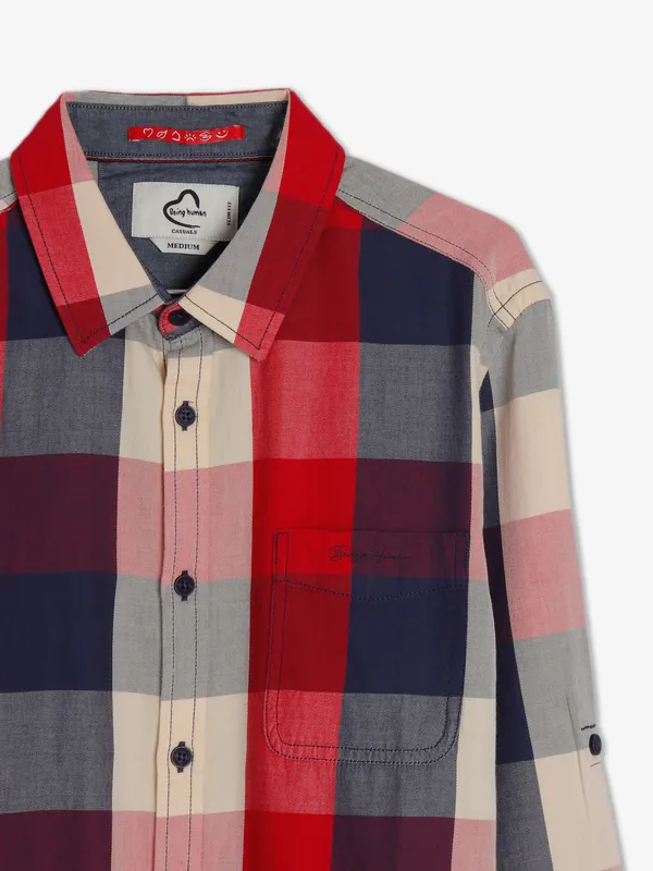 Being Human red and navy cotton shirt
