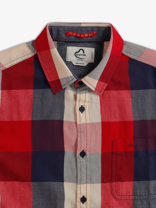 Being Human red and navy cotton shirt