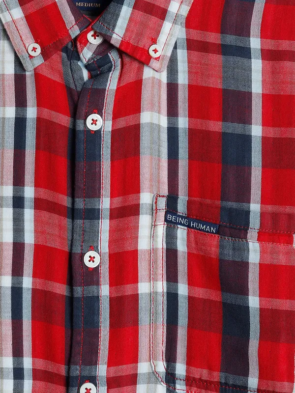 Being Human red checks casual shirt