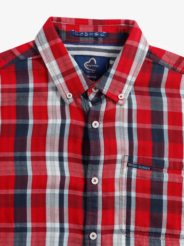 Being Human red checks casual shirt