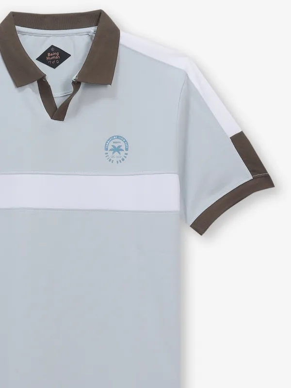 BEING HUMAN sky blue color block t-shirt