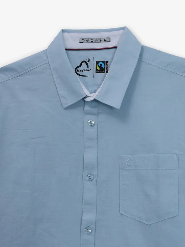 BEING HUMAN sky blue plain cotton shirt