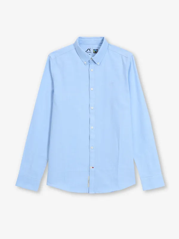 BEING HUMAN sky blue plain cotton slim fit shirt