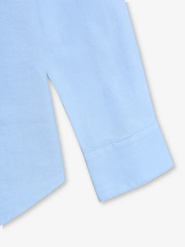 BEING HUMAN sky blue plain cotton slim fit shirt