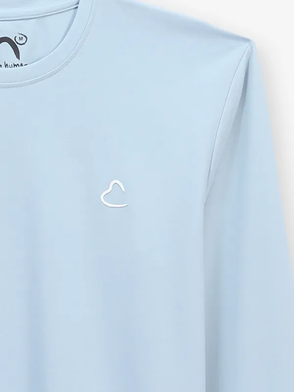 BEING HUMAN sky blue plain cotton slim fit t-shirt