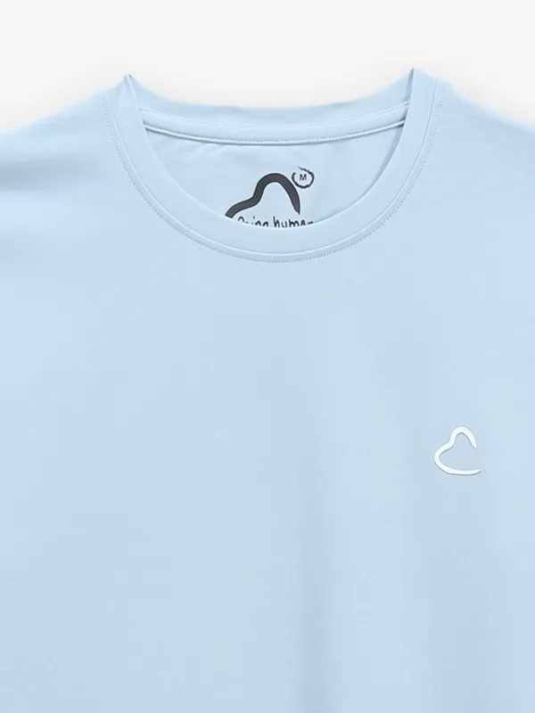BEING HUMAN sky blue plain cotton slim fit t-shirt
