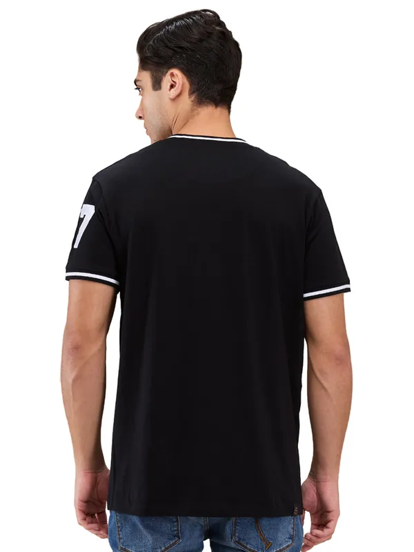 BEING HUMAN slim fit printed black cotton t-shirt