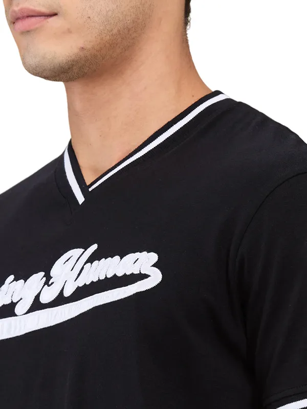 BEING HUMAN slim fit printed black cotton t-shirt