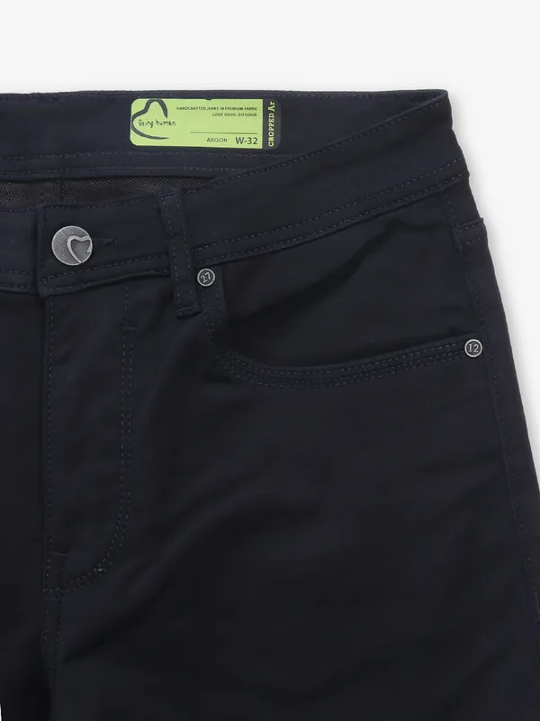 BEING HUMAN solid black denim jeans for men