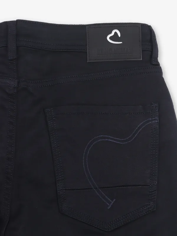 BEING HUMAN solid black denim jeans for men