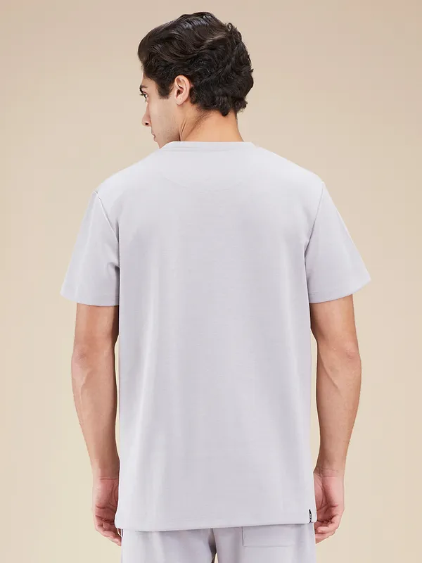 BEING HUMAN solid dark grey cotton t-shirt for men