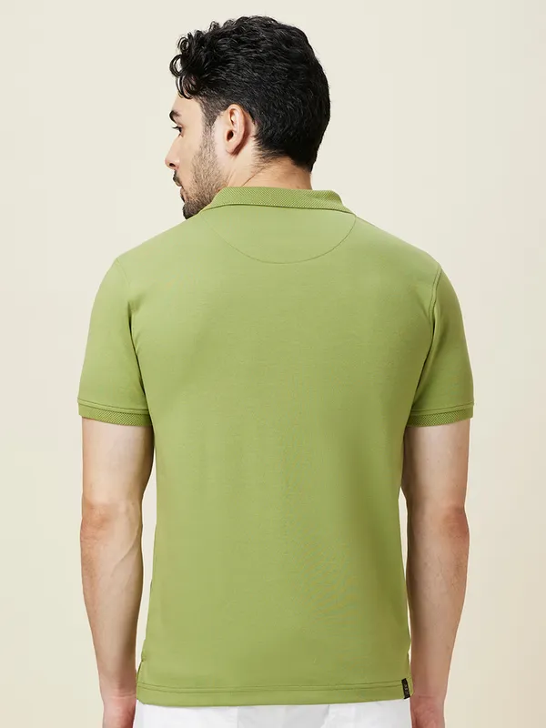 BEING HUMAN solid green slim fit cotton polo t-shirt